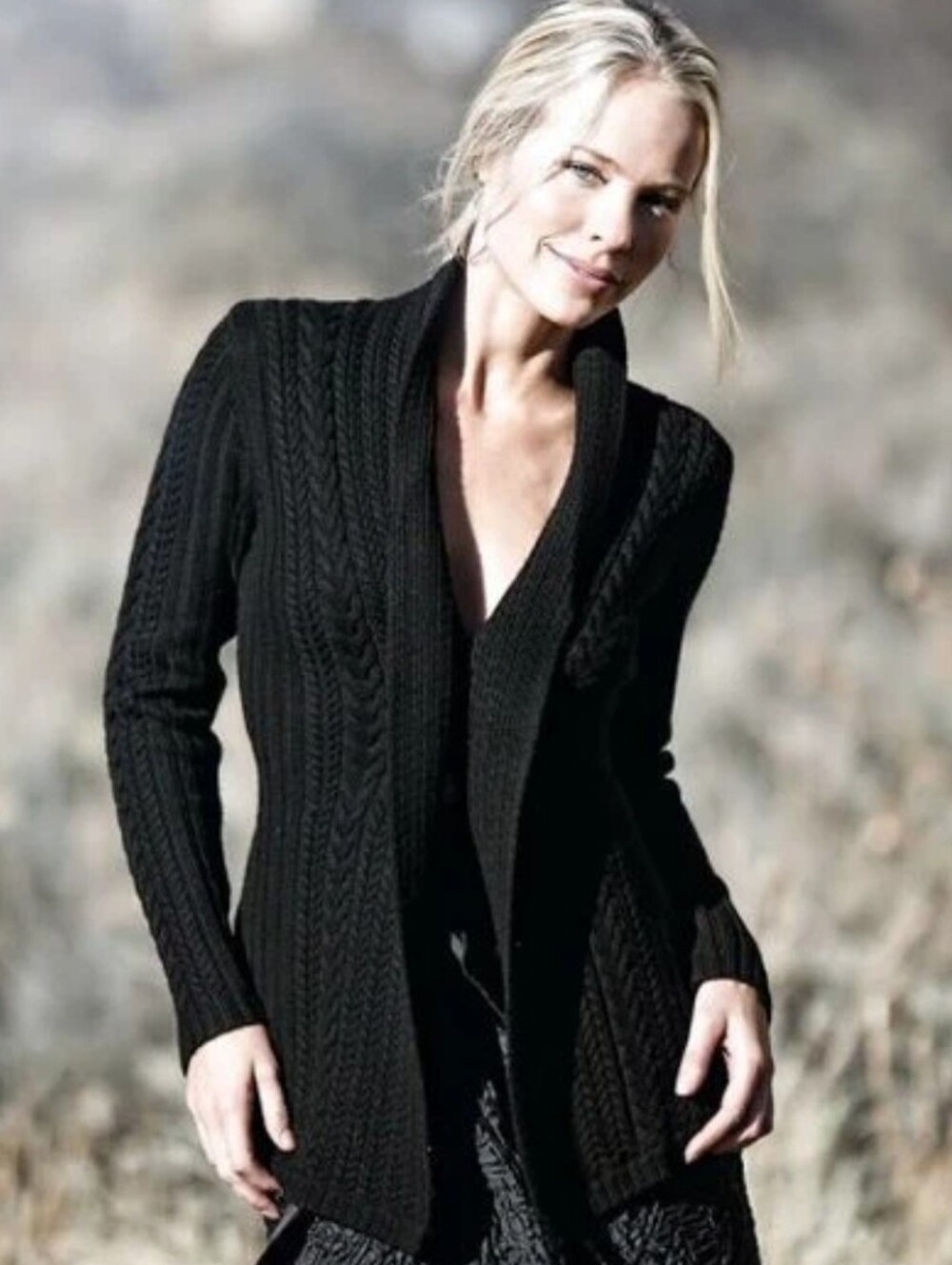 NEVE Vivienne Cabled Wrap Merino Wool Shawl Collar Sweater size L